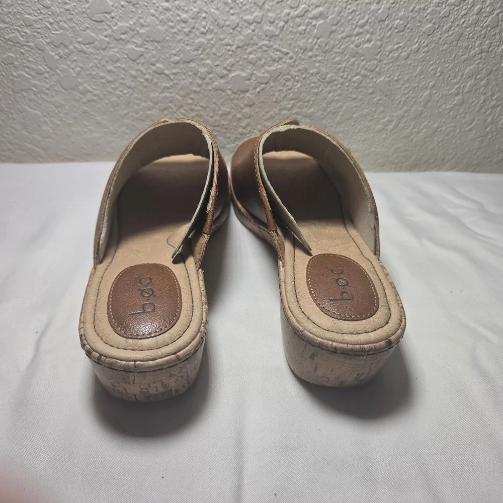 B.O.C. Born Concept Brown Faux Leather Cork Wedge Slide Sandals Womens 11M
